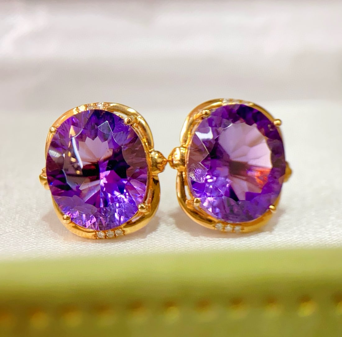 14k Gold 9.13 Ctw Natural Amethyst & Diamond Earrings (1 of 5)