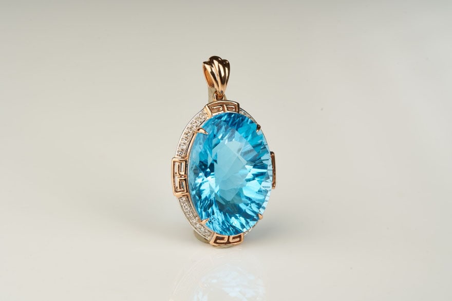14k Gold 18.52 Ct Natural Topaz & Diamond Pendant( Without Chain ) - 8