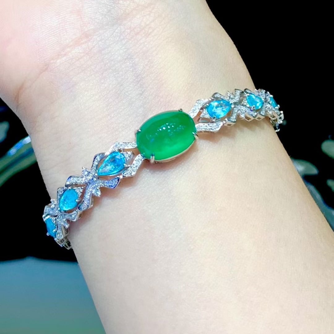 14k Gold 9.1 Ctw Natural Emerald & Paraiba Tourmaline Bracelet - 3