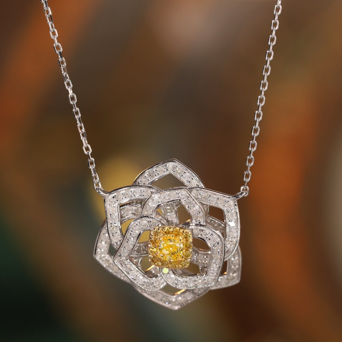 14k Gold 0.65 Ctw Natural Yellow Diamond & Diamond Necklace: Ref:231111167 // gold content:14k gold // main gemstone:yellow diamond // shape:cushion // carat weight:0. 12ct // color:yellow // treatment:natural // // adjacent gemstone 2 : diamond //