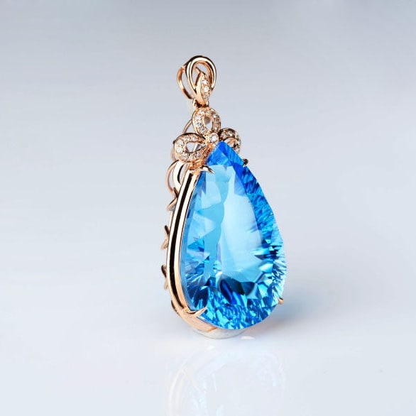 14k Gold 24 Ct Natural Topaz & Diamond Pendant( Without Chain ) - 7