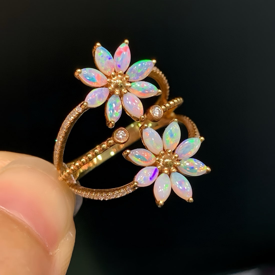 14k Gold 1.03 Ctw Natural Opal & Diamond Ring - 2