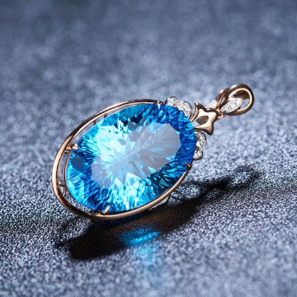 14k Gold 20.25 Ct Natural Topaz & Diamond Pendant( Without Chain ) - 6