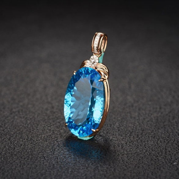 14k Gold 22.48 Ct Natural Topaz & Diamond Pendant( Without Chain ) - 3