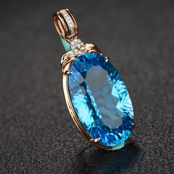 14k Gold 22.48 Ct Natural Topaz & Diamond Pendant( Without Chain ) - 8