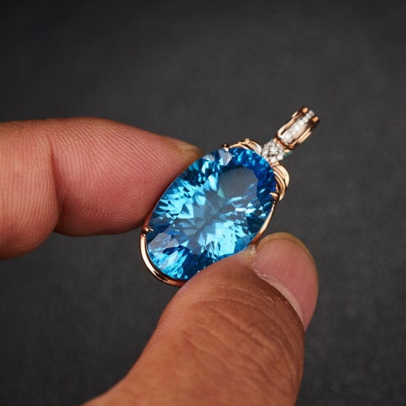 14k Gold 22.48 Ct Natural Topaz & Diamond Pendant( Without Chain ) - 9