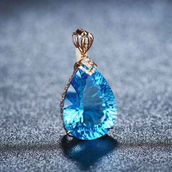 14k Gold 20.2 Ct Natural Topaz & Diamond Pendant( Without Chain ) - 2