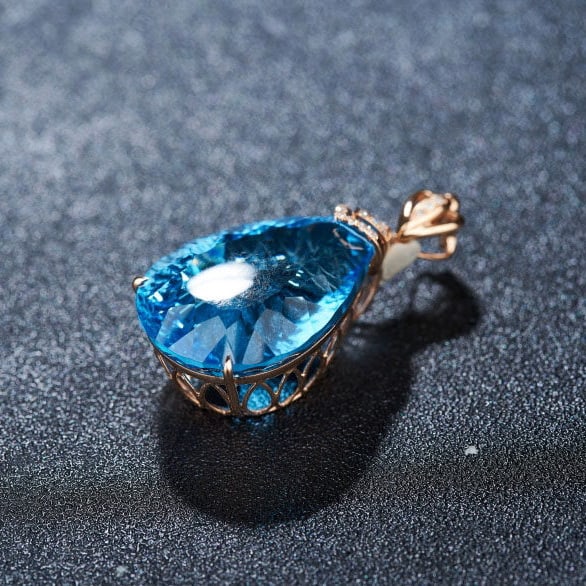 14k Gold 20.2 Ct Natural Topaz & Diamond Pendant( Without Chain ) - 6