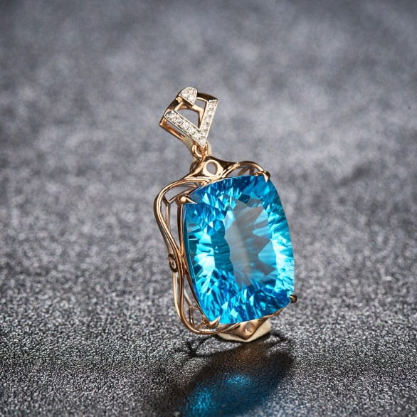 14k Gold 20.3 Ct Natural Topaz & Diamond Pendant( Without Chain ) - 3