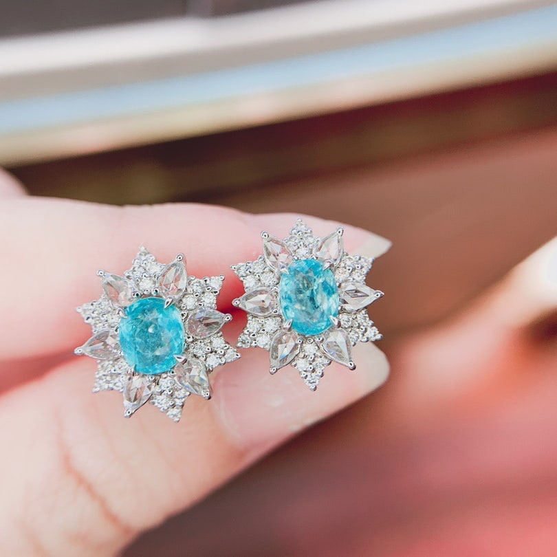 14k Gold 2.0 Ctw Natural Paraiba Tourmaline & Diamond Earrings - 5