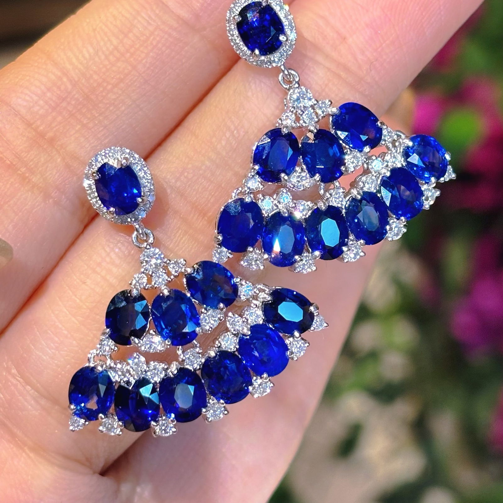 14k Gold 9.23 Ct Natural Sapphire & Diamond Earrings - 5