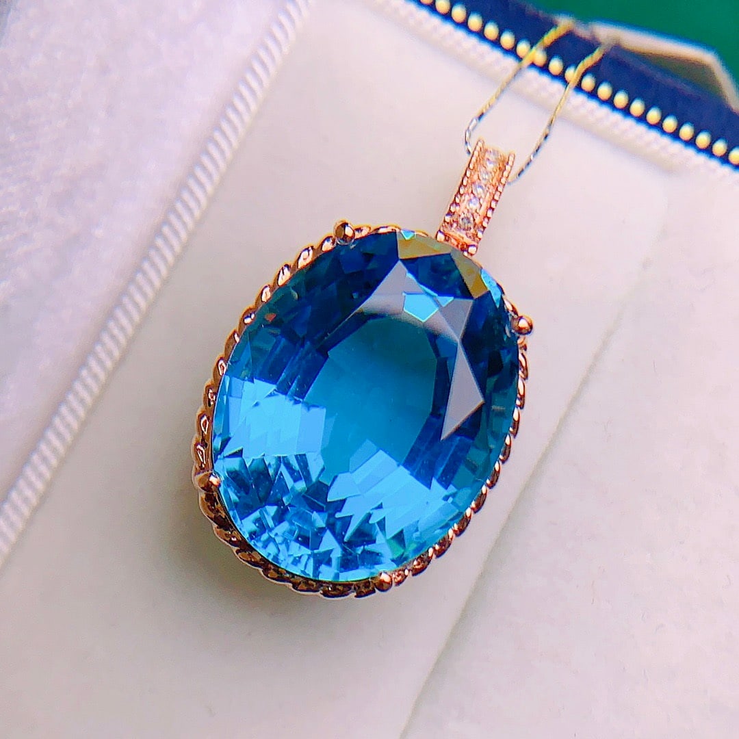 14k Gold 19.72 Ctw Natural Topaz & Diamond Pendant( Without Chain ) - 4