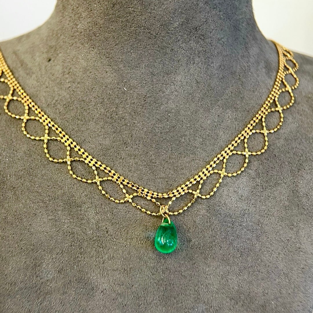 14k Gold 3 Ct Natural Emerald Necklace - 3