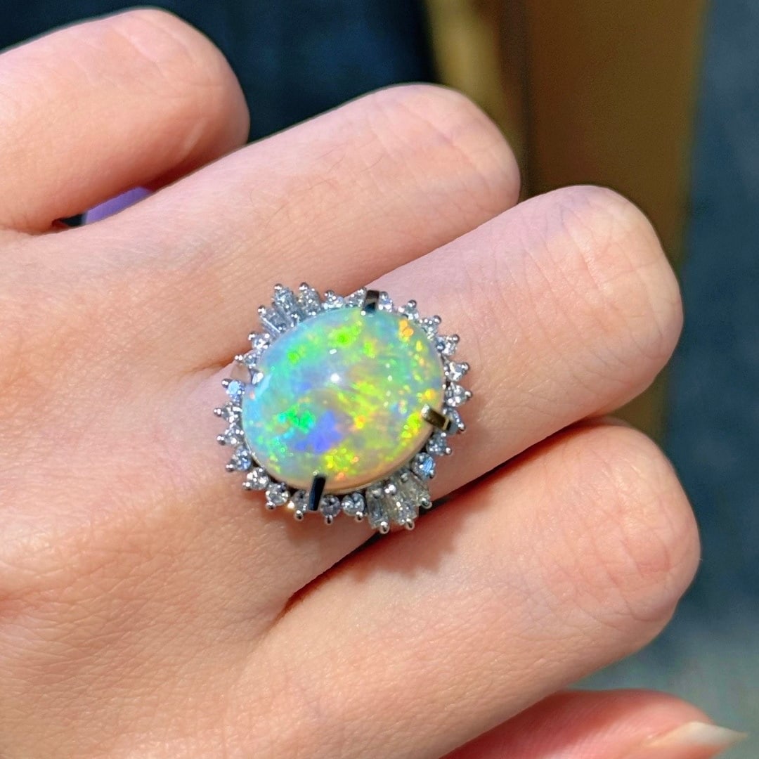 14k Gold 6.72 Ctw Natural Opal & Diamond Ring - 6
