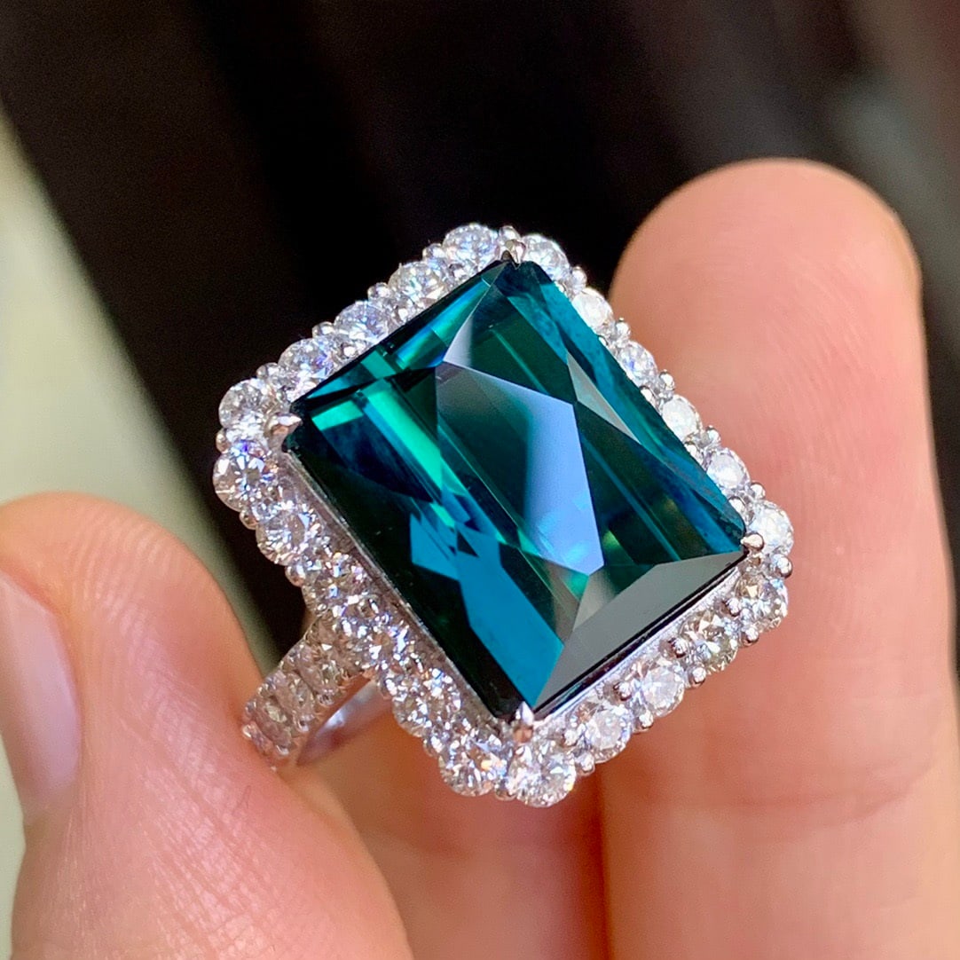 14k Gold 8.09 Ctw Natural Tourmaline & Diamond Ring - 5