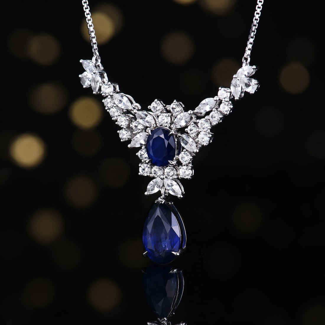 14k Gold 3.77 Ctw Natural Sapphire & Sapphire Necklace: Ref:231085003 // gold content:14k gold // main gemstone:sapphire // shape:multiple // carat weight:2. 42ct // color:blue // treatment:natural // // adjacent gemstone 2 : sapphire // number of