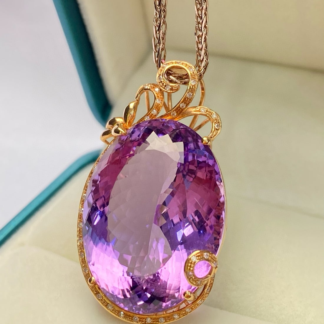 14k Gold 41.75 Ct Natural Amethyst & Diamond Pendant( Without Chain ) - 2
