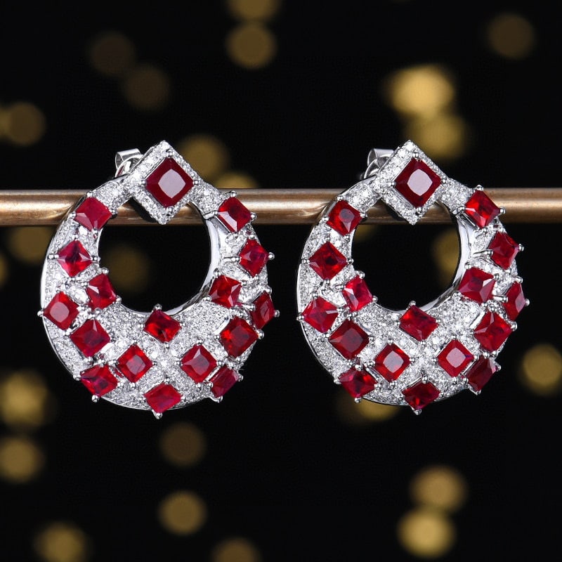 14k Gold 4.61 Ctw Natural Ruby & Diamond Earrings - 3