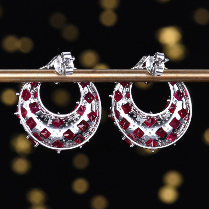 14k Gold 4.61 Ctw Natural Ruby & Diamond Earrings - 4