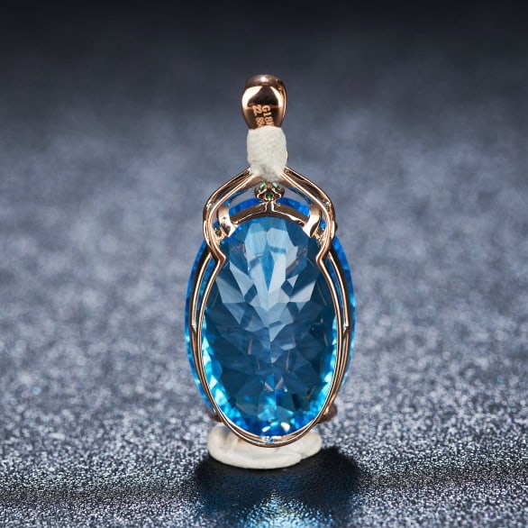 14k Gold 22.88 Ct Natural Topaz & Diamond & Tsavorite Pendant( Without Chain ) - 3