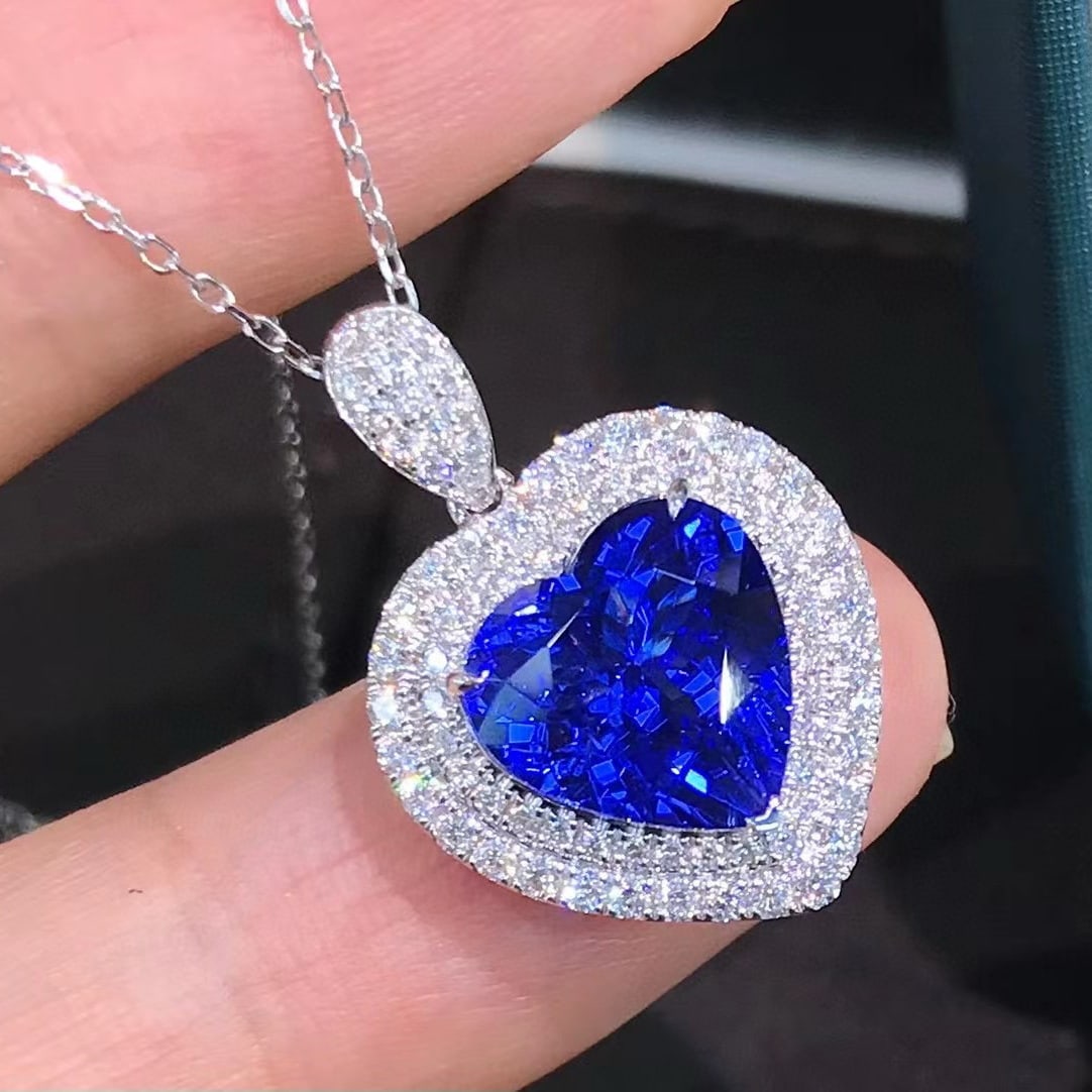 14k Gold 4.57 Ctw Natural Tanzanite & Diamond Pendant( Without Chain ) - 2