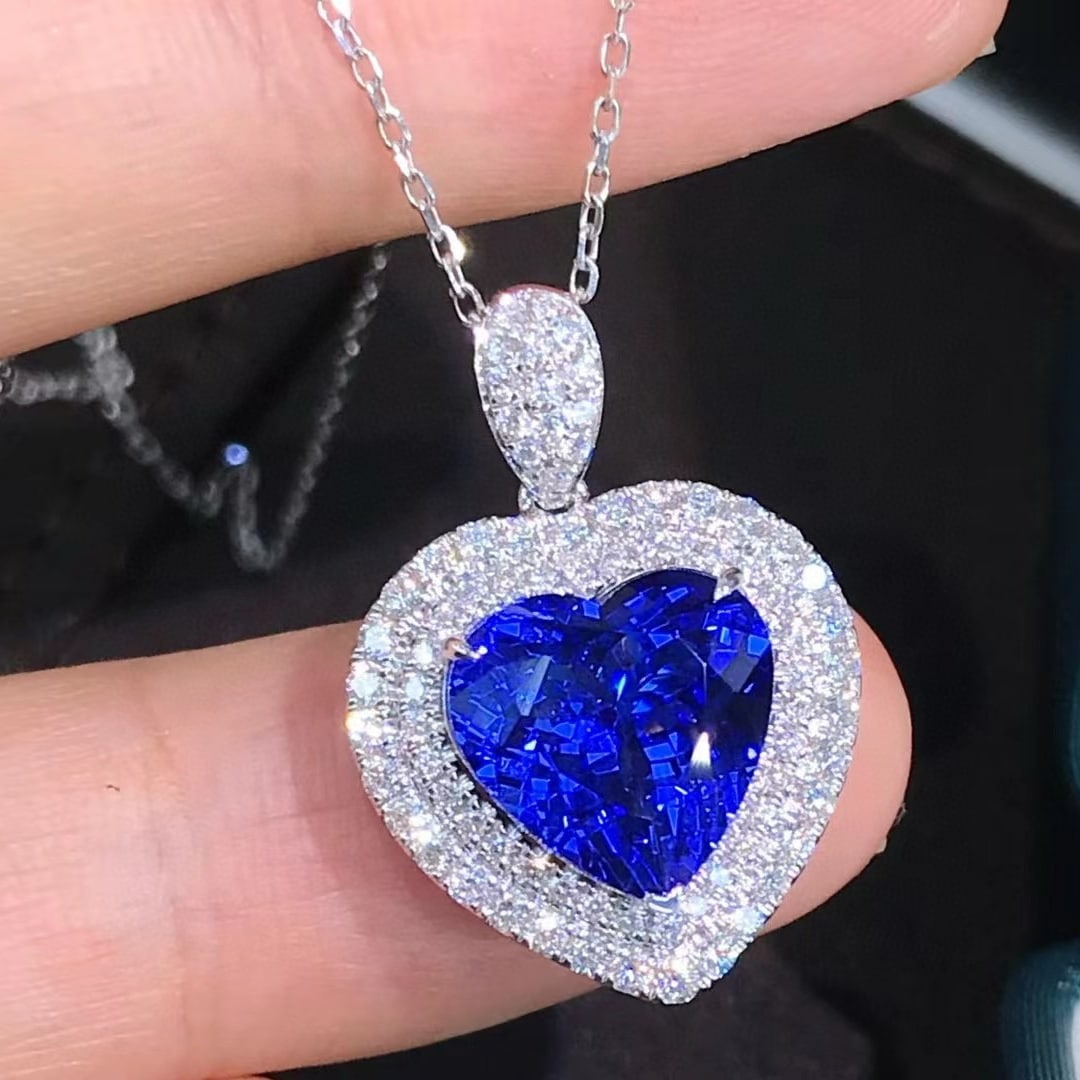 14k Gold 4.57 Ctw Natural Tanzanite & Diamond Pendant( Without Chain ) - 3