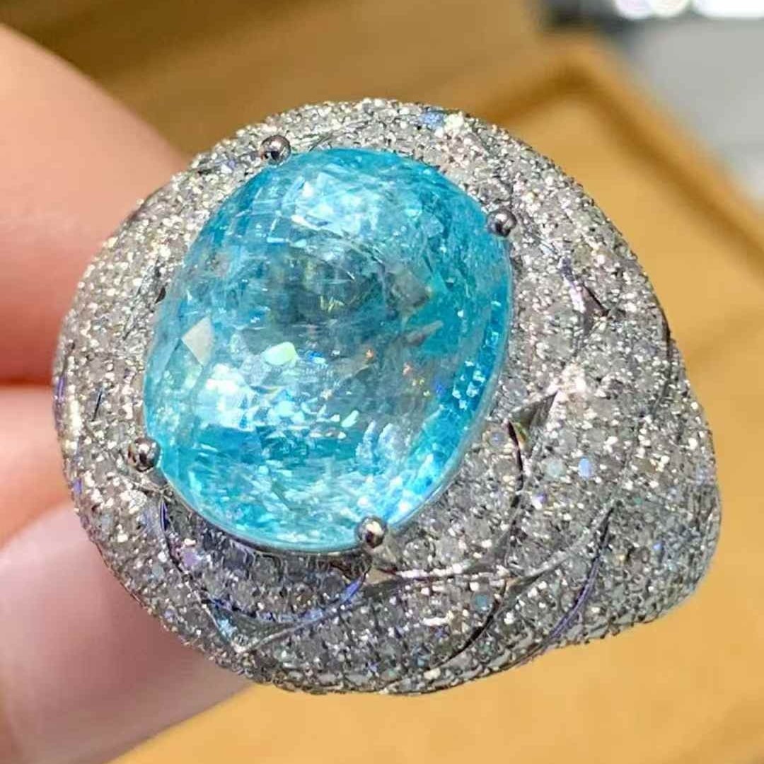 14k Gold 7.19 Ct Natural Paraiba Tourmaline & Diamond Ring - 3