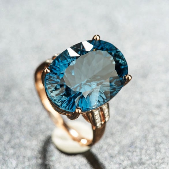 14k Gold 16.52 Ct Natural Topaz & Diamond Ring - 6