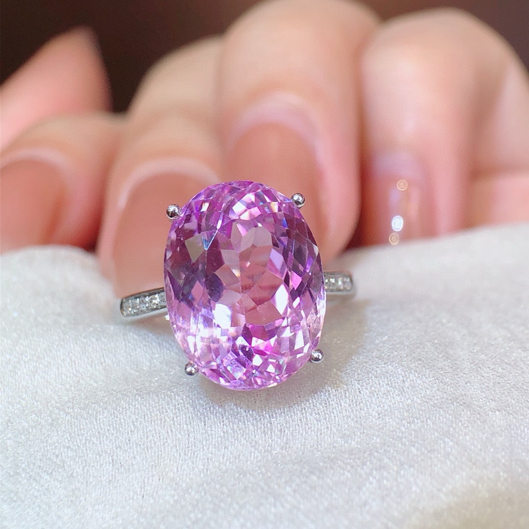 14k Gold 9.45 Ct Natural Kunzite & Diamond Ring (1 of 7)