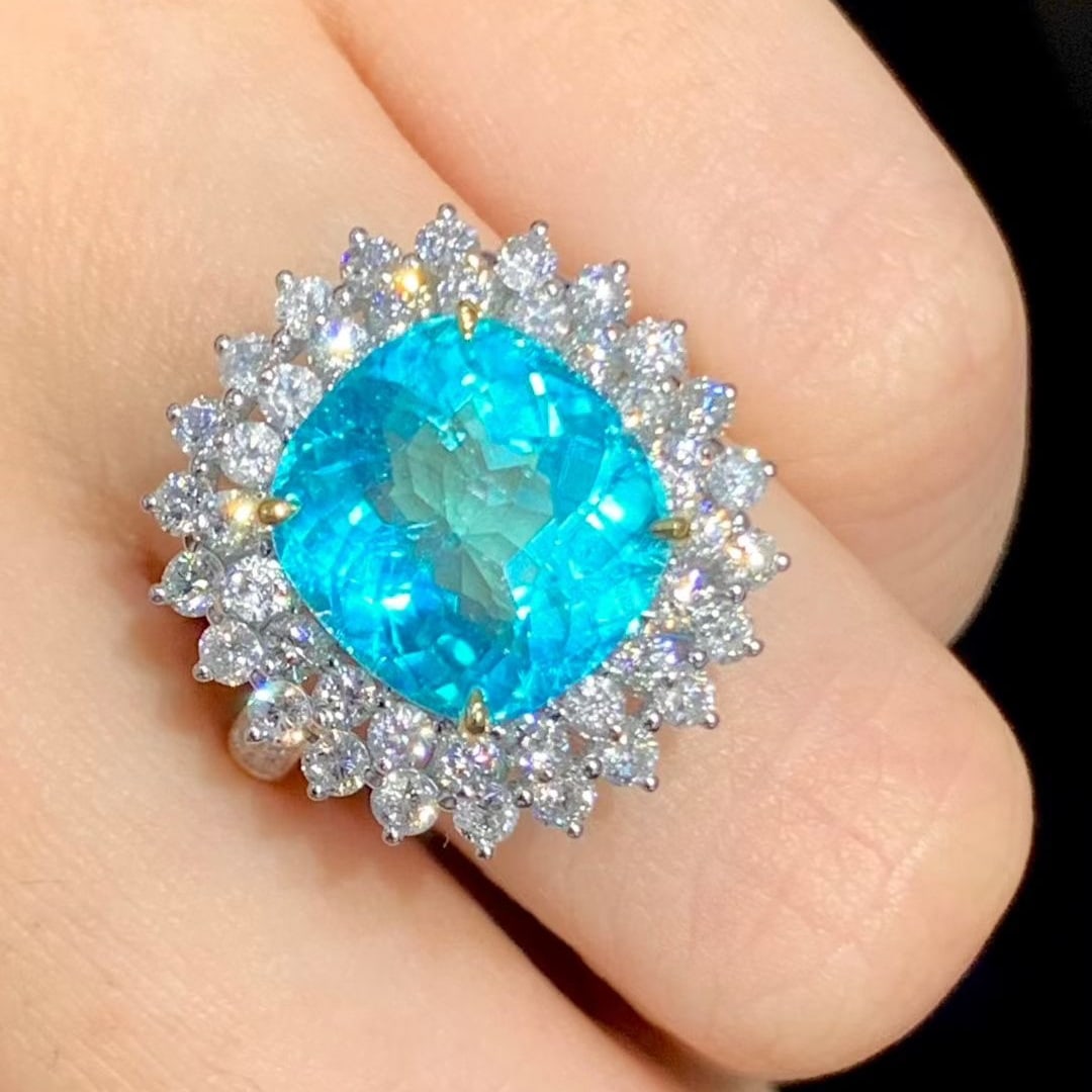 14k Gold 6.3 Ct Natural Paraiba Tourmaline & Diamond Ring - 4