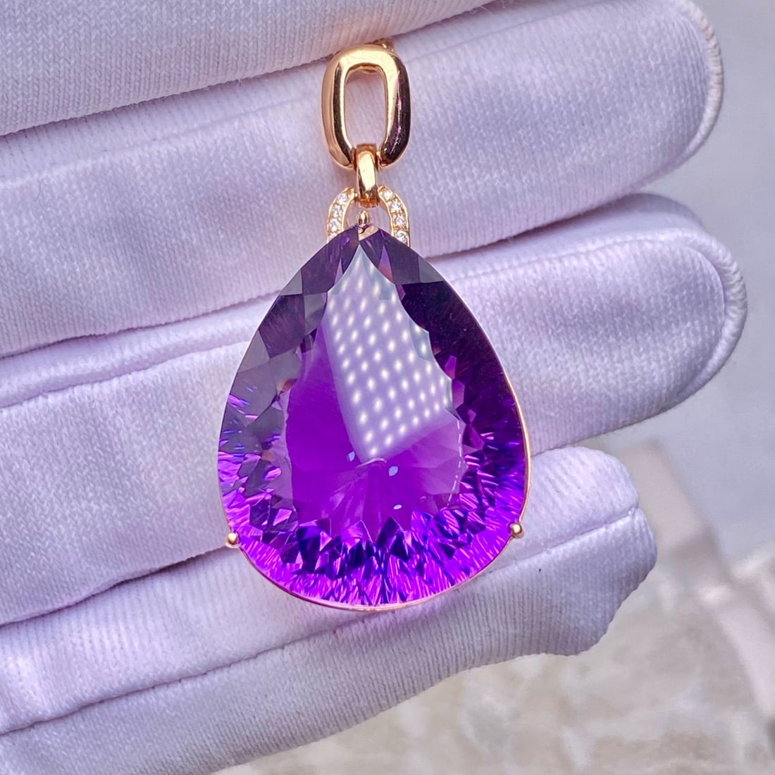 14k Gold 28.05 Ct Natural Amethyst & Diamond Pendant( Without Chain ) - 2