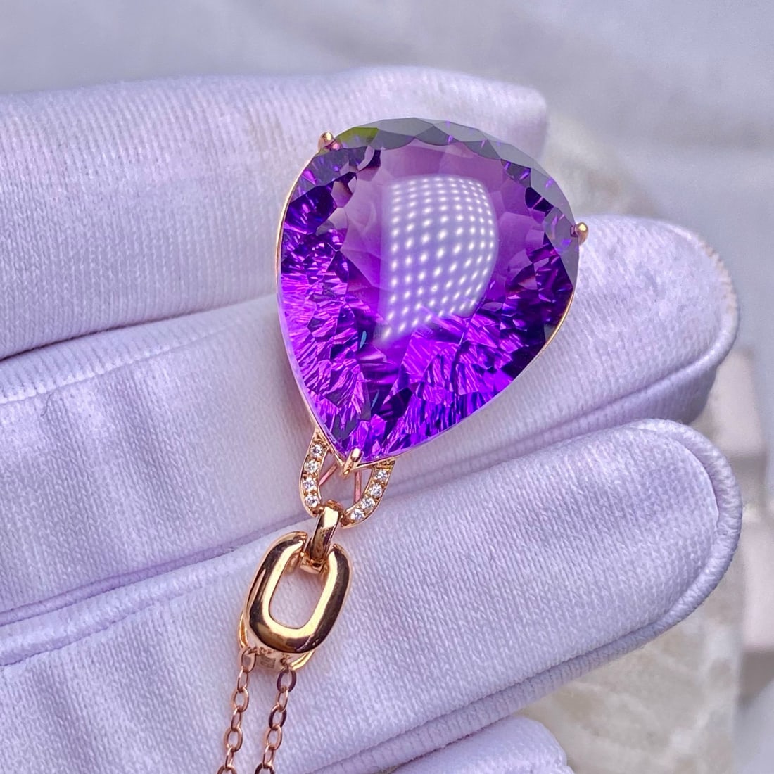 14k Gold 28.05 Ct Natural Amethyst & Diamond Pendant( Without Chain ) - 4