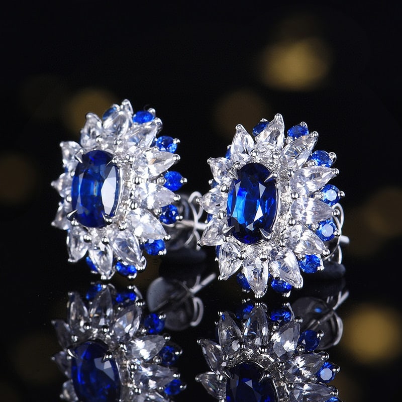 14k Gold 1.38 Ct Natural Sapphire & Sapphire & Sapphire Earrings - 2