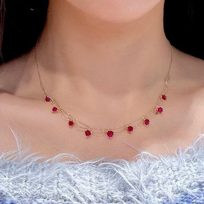 14k Gold 3.16 Ct Vivid Red Natural Ruby Necklace - 2