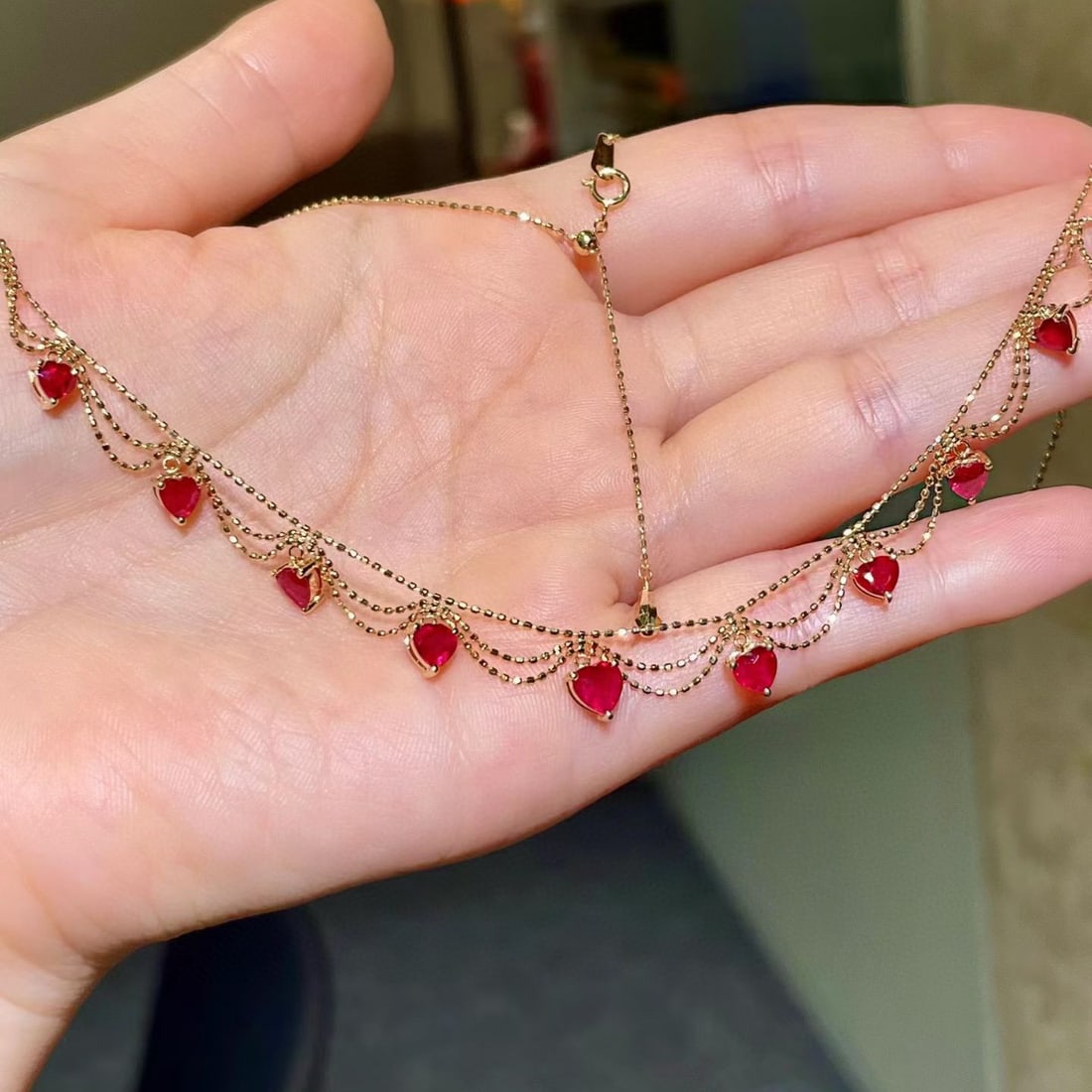 14k Gold 3.16 Ct Vivid Red Natural Ruby Necklace - 3