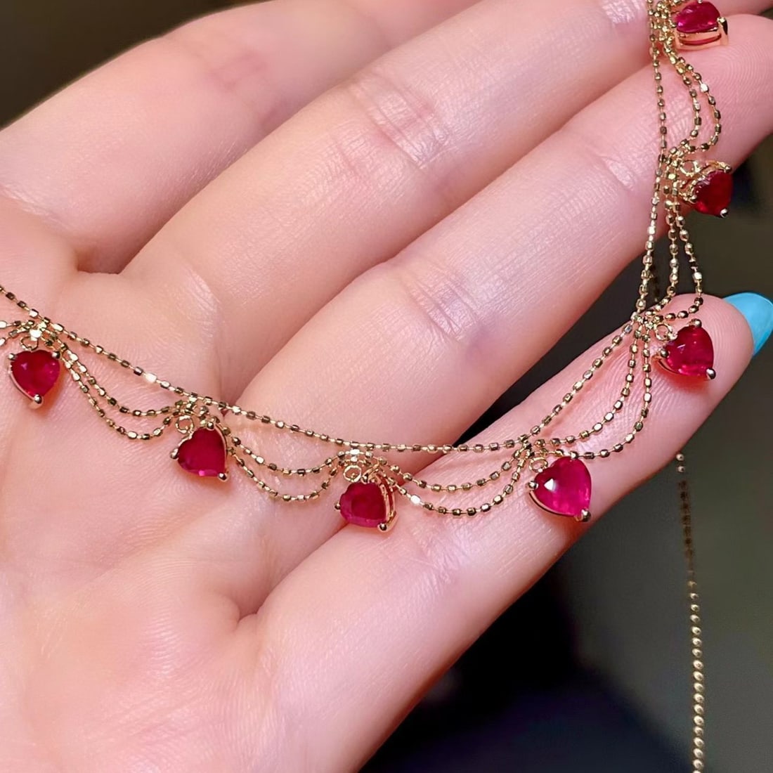 14k Gold 3.16 Ct Vivid Red Natural Ruby Necklace - 5