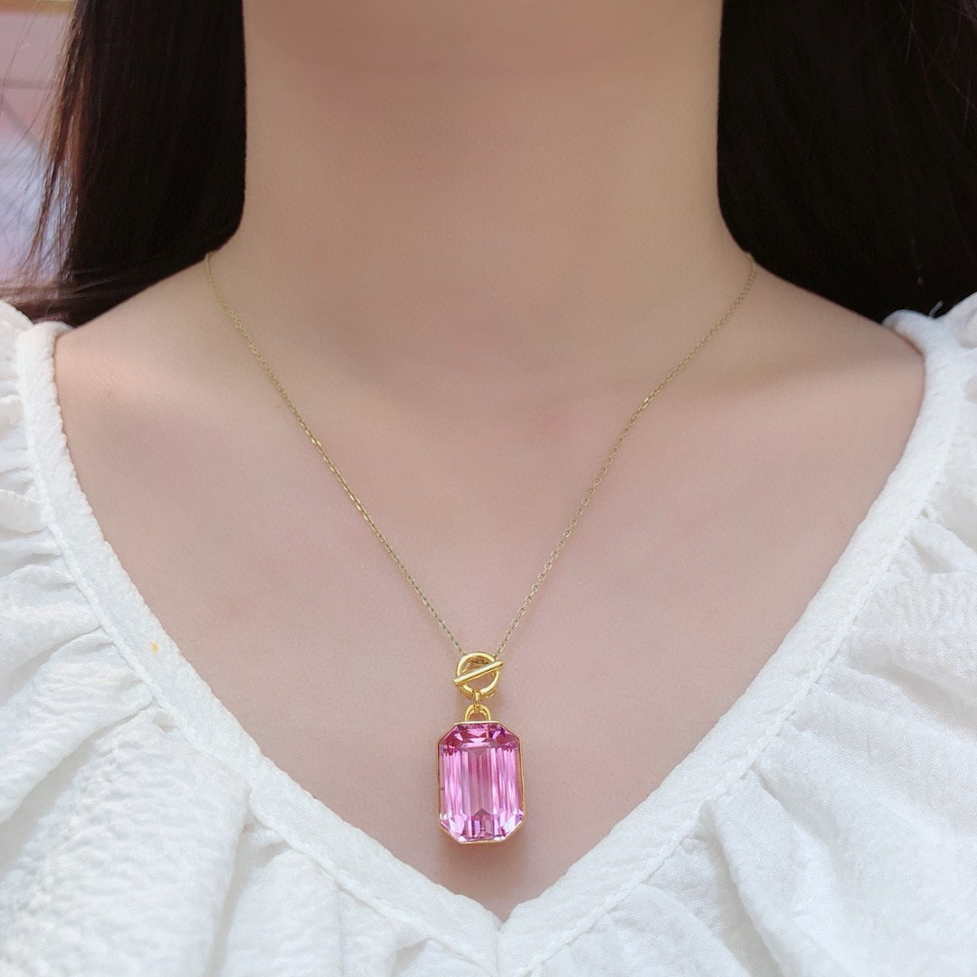 14k Gold 17 Ct Natural Kunzite Pendant( Without Chain ) - 6