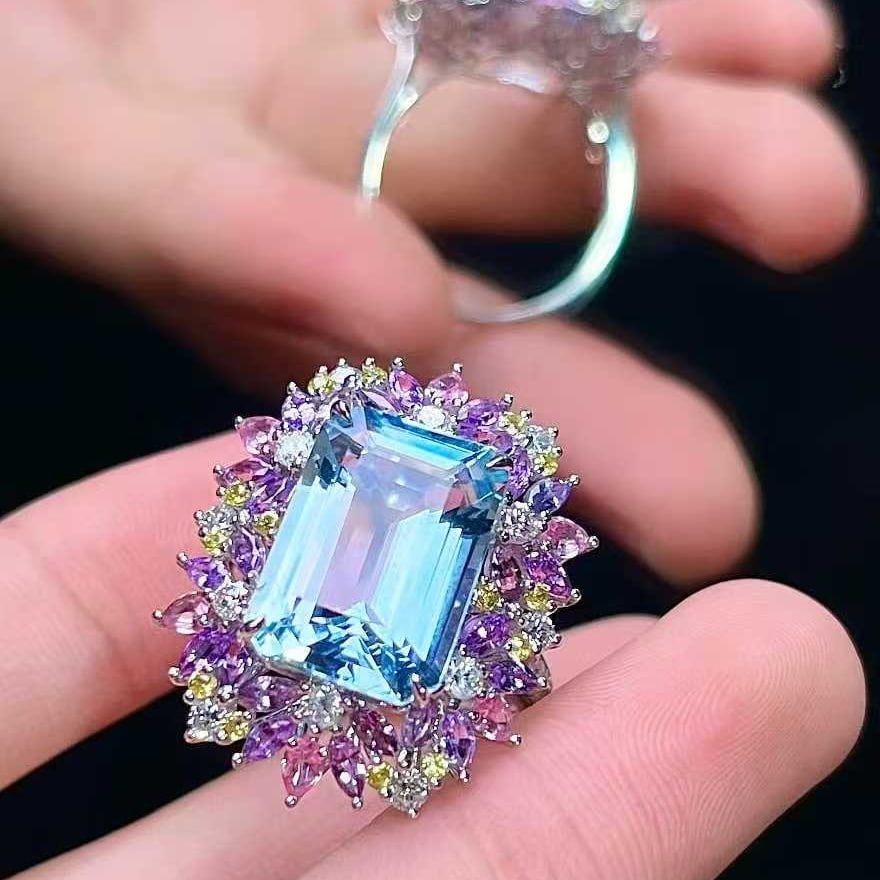 14k Gold 6.28 Ctw Natural Aquamarine & Diamond Ring - 4