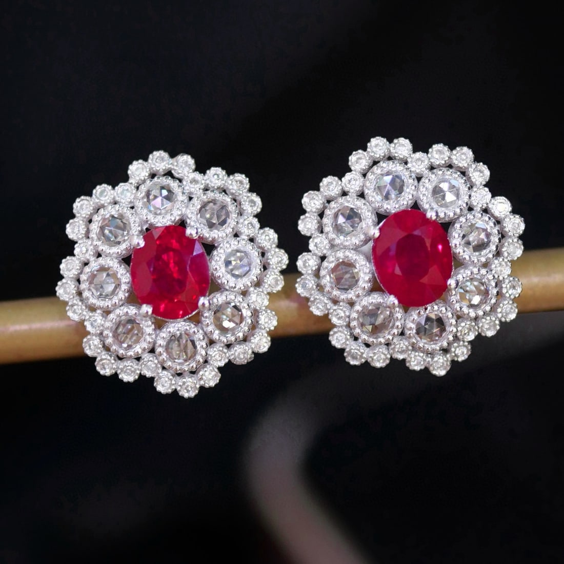 14k Gold 1.45 Ct Natural Ruby & Diamond & Sapphire Earrings (1 of 7)
