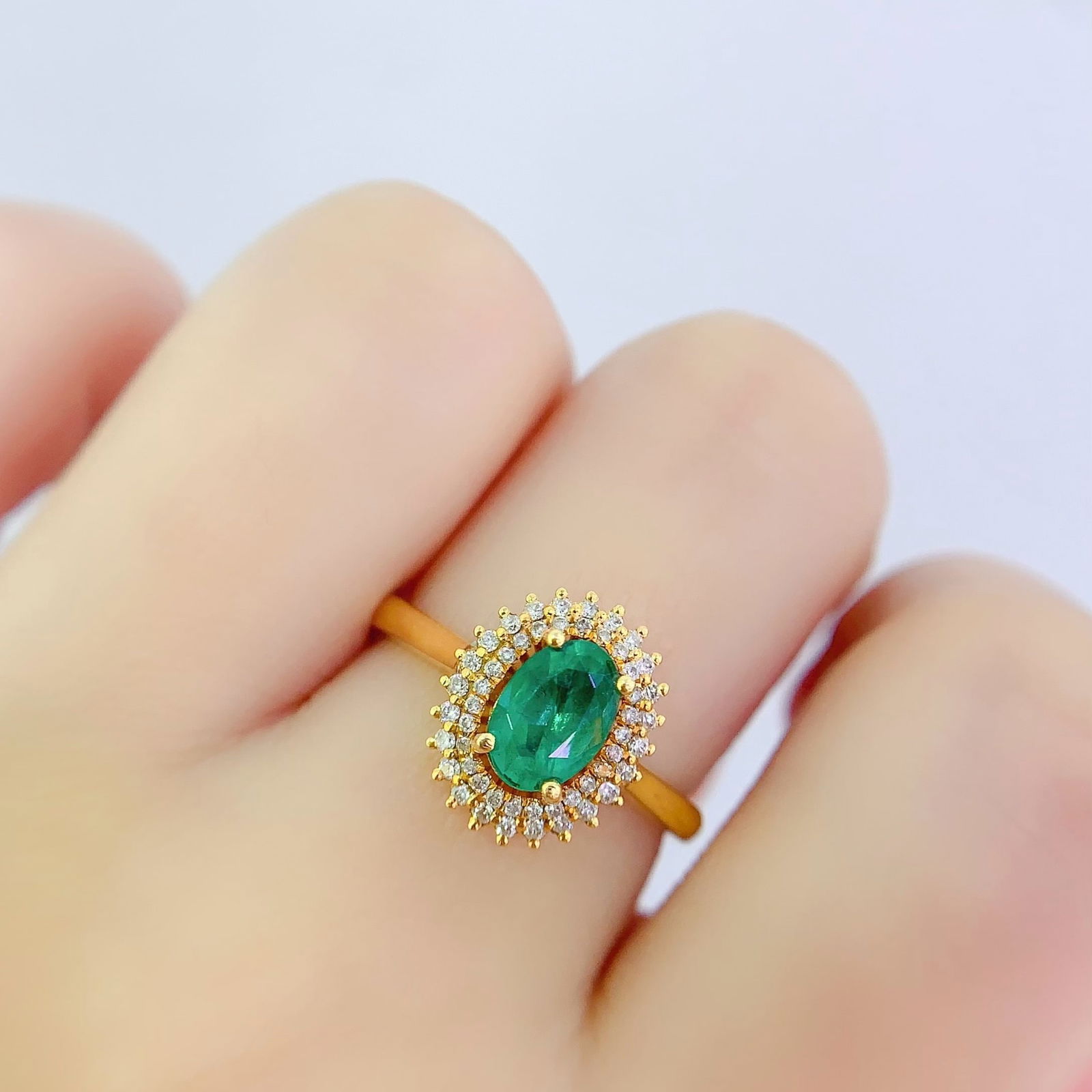 14k Gold 1 Ct Natural Emerald & Diamond Ring - 5