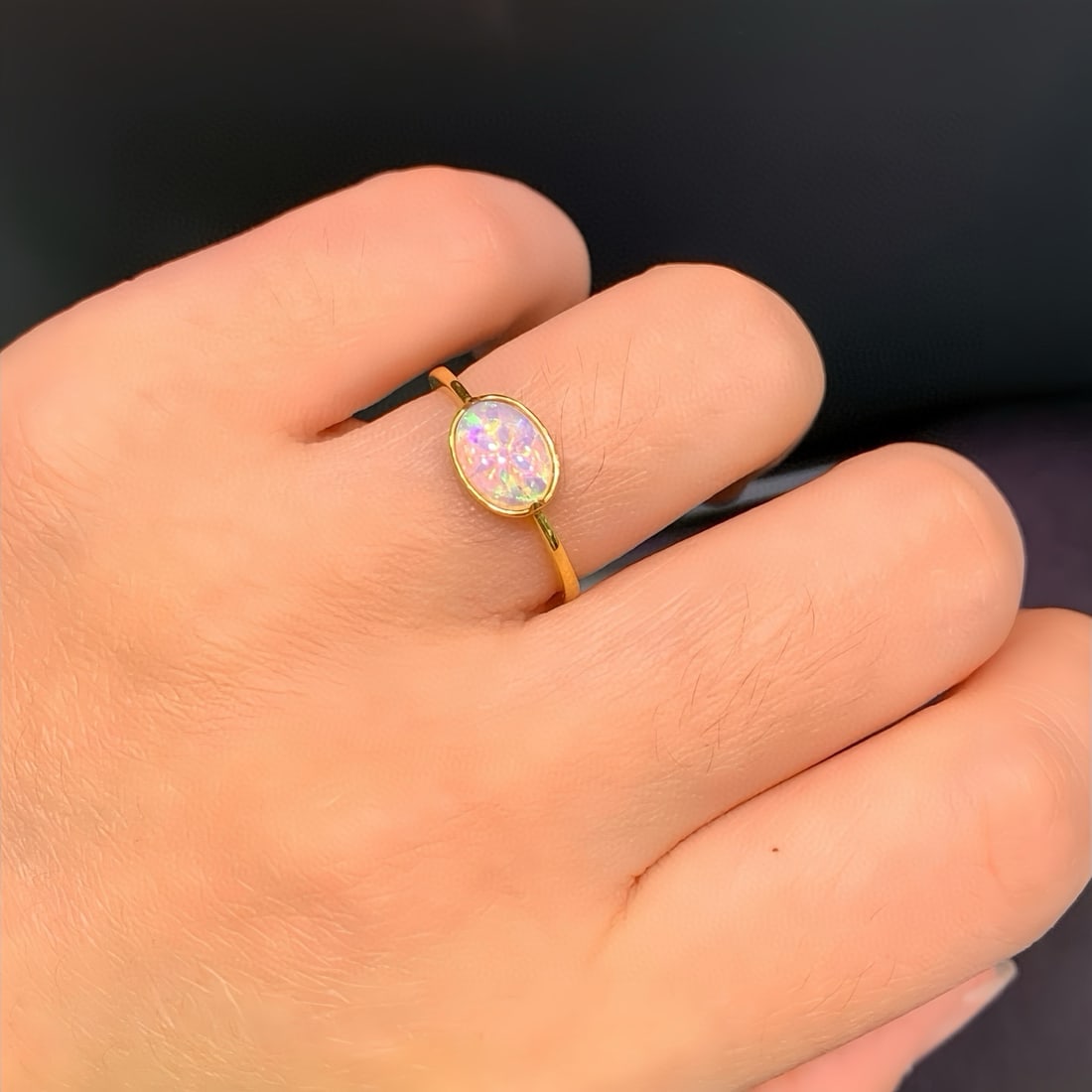 14k Gold 0.70 Ct Natural Opal Ring - 6