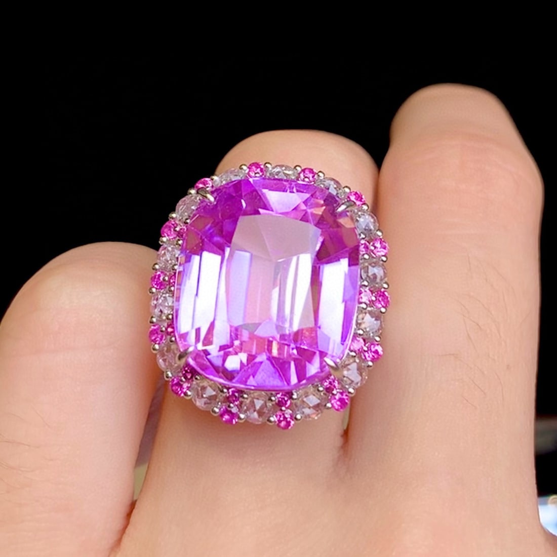 14k Gold 25.8 Ct Natural Kunzite & Sapphire Ring - 4
