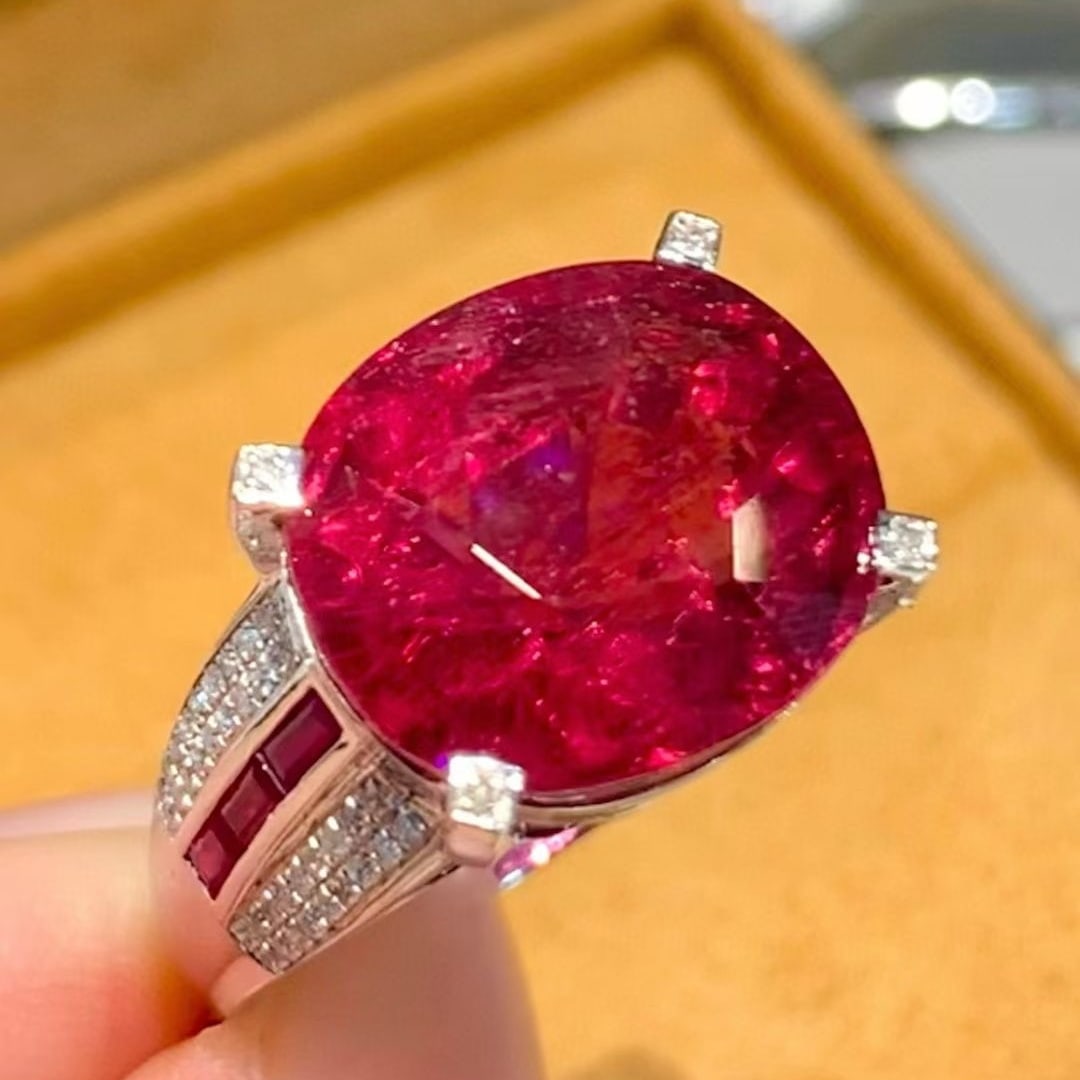 14k Gold 9.6 Ct Natural Tourmaline & Diamond & Ruby Ring (1 of 6)