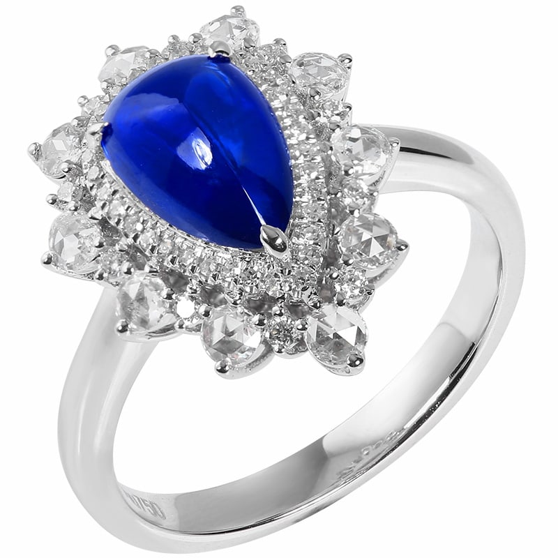 14k Gold 2.46 Ctw Natural Sapphire & Diamond Ring: Ref:231085183 // gold content:14k gold // ring size:7. 25us // // main gemstone:sapphire // shape:pear // carat weight:2. 01ct // color:royal blue // treatment:natural // // adjacent gemstone 2 :
