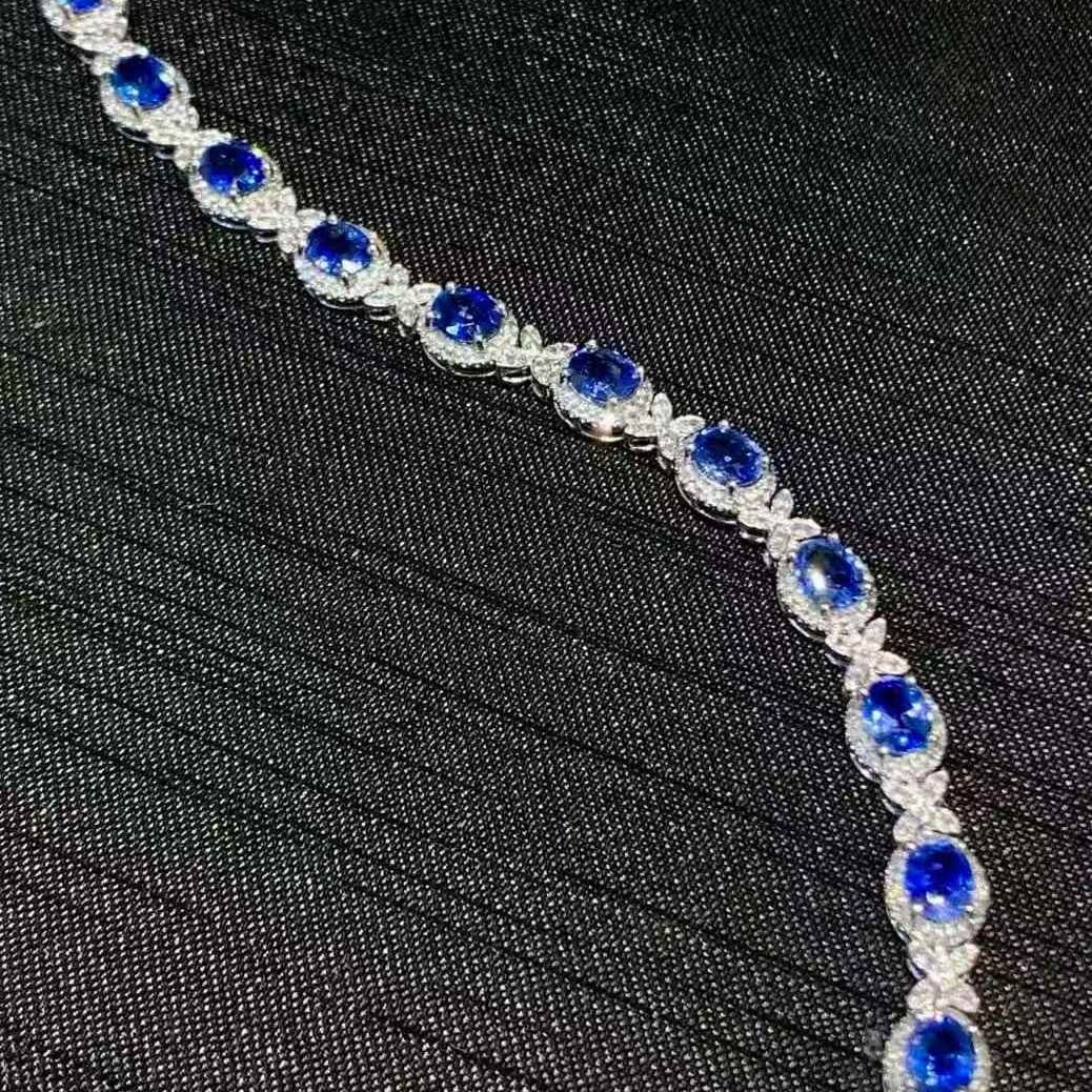 14k Gold 6.6 Ct Natural Sapphire & Diamond Bracelet - 4