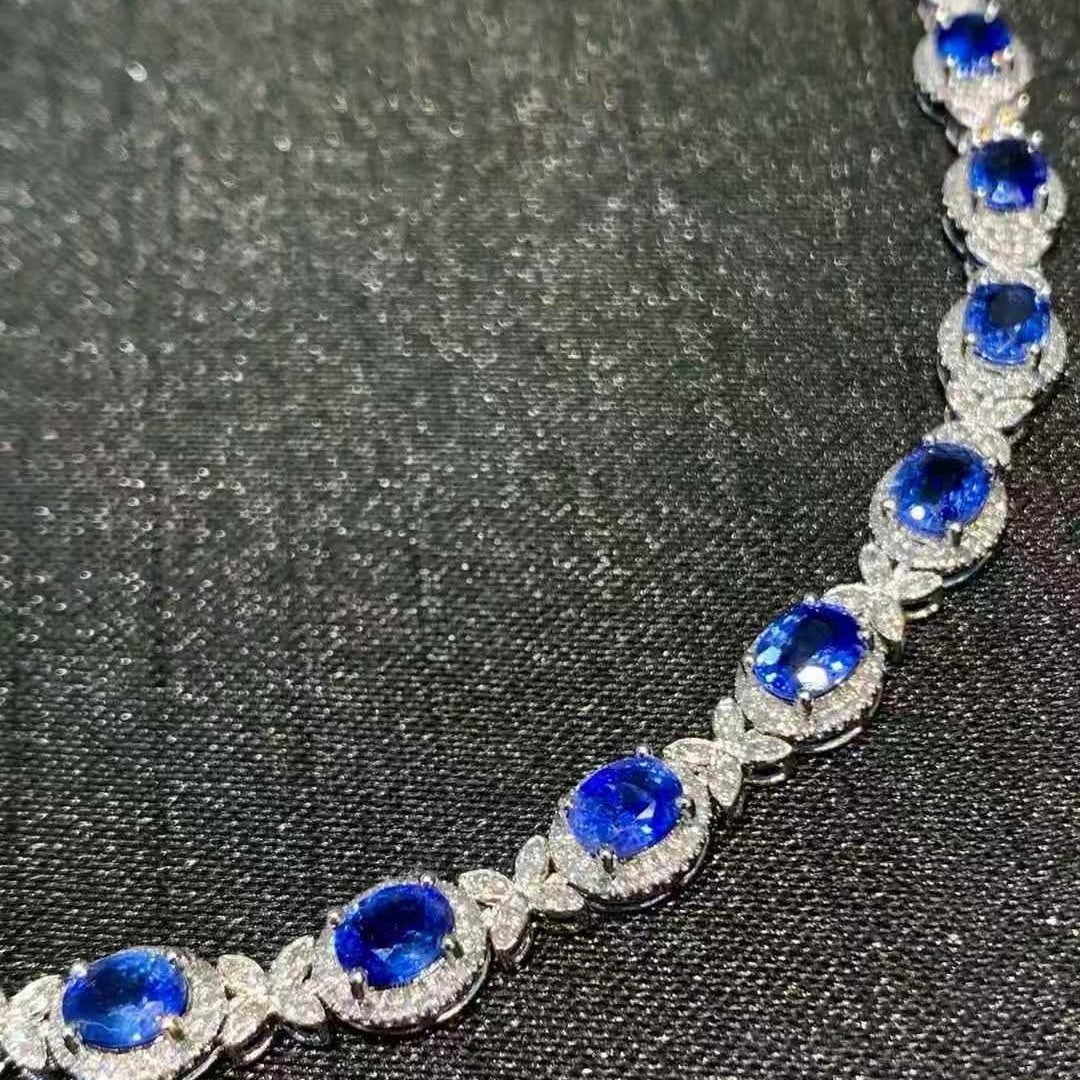 14k Gold 6.6 Ct Natural Sapphire & Diamond Bracelet - 5
