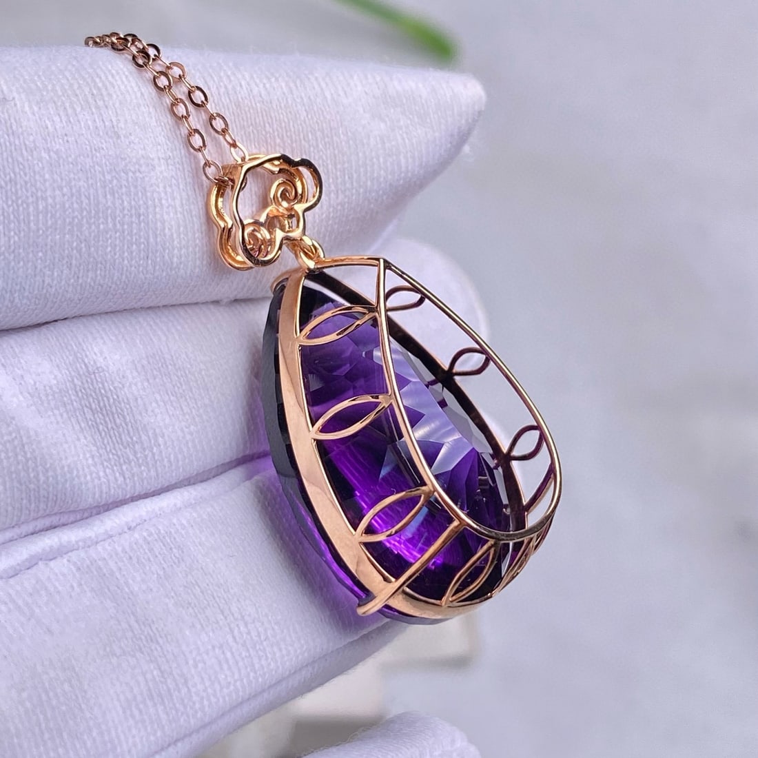 14k Gold 30.50 Ct Natural Amethyst & Diamond Pendant( Without Chain ) - 3