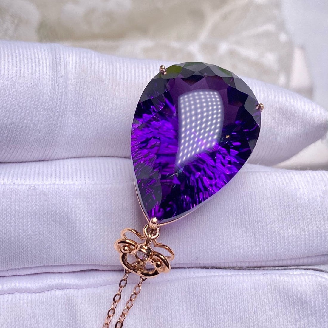 14k Gold 30.50 Ct Natural Amethyst & Diamond Pendant( Without Chain ) - 4
