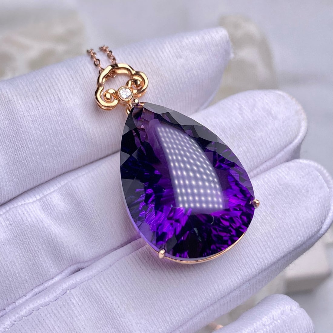 14k Gold 30.50 Ct Natural Amethyst & Diamond Pendant( Without Chain ) - 5