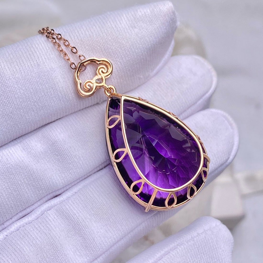 14k Gold 30.50 Ct Natural Amethyst & Diamond Pendant( Without Chain ) - 6